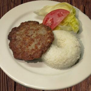 hamburguesa casera de Pollo o Carne con Arroz